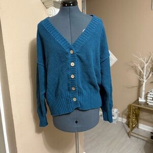 Free People Teal Knit Cardigan